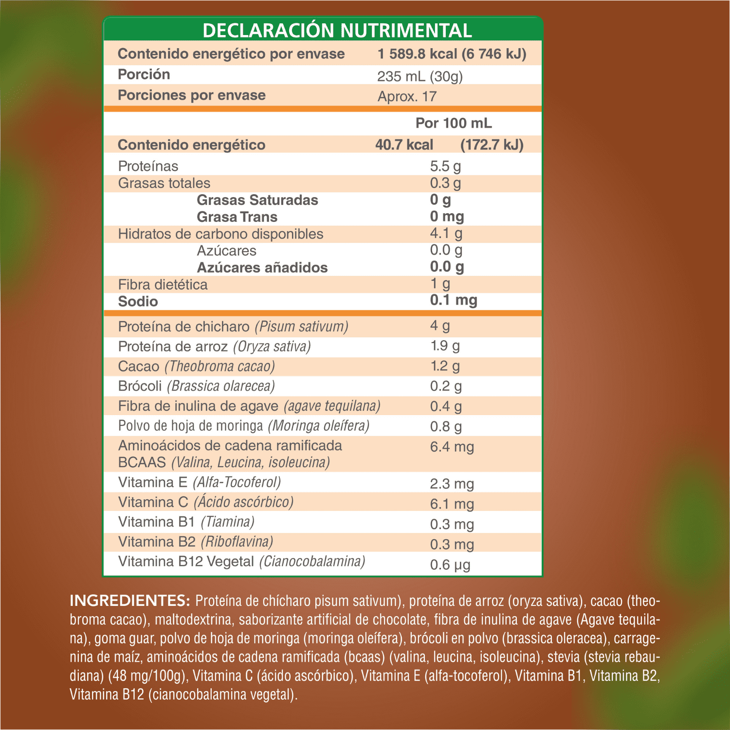 Nutrasien100 Proteína Vegana sabor Chocolate. Ideal para Keto, Pre workout, Vegano, Paleo. Sin azúcar. Fácil digestión. Ideal hombres y mujeres. 500g – 17 porciones.