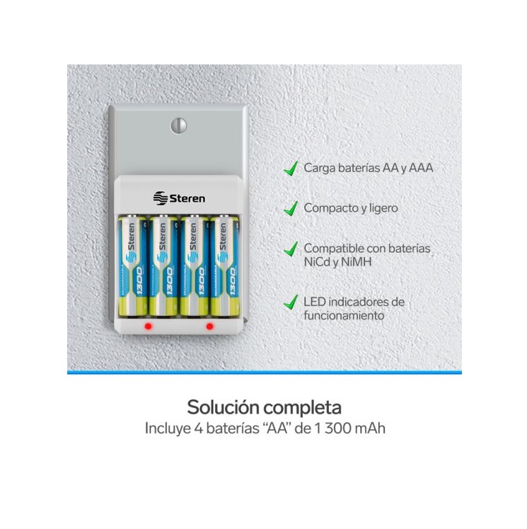 Cargador De Pilas Aa Y Aaa Incluye 4 Pilas Aa Steren Crg-015