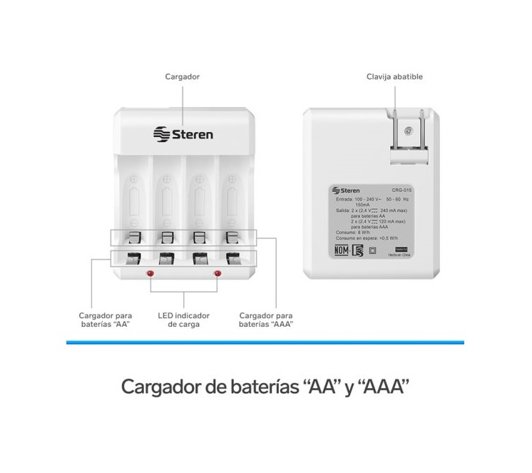 Cargador De Pilas Aa Y Aaa Incluye 4 Pilas Aa Steren Crg-015