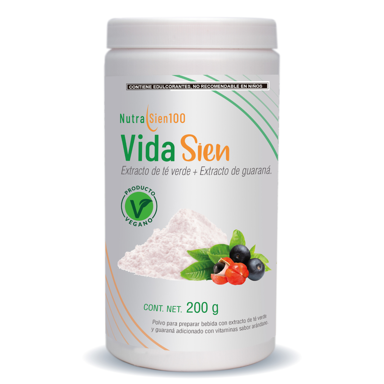 Nutrasien100 Vidasien Energizante natural en Polvo Té verde Guaraná Vit. B12 Keto Vegano Termogénico Pre workout 20 porciones