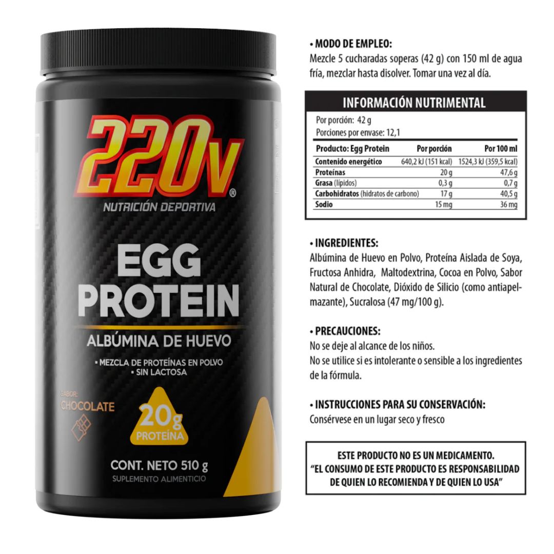 Proteina Egg 220V Sabor Chocolate 510g Solanum