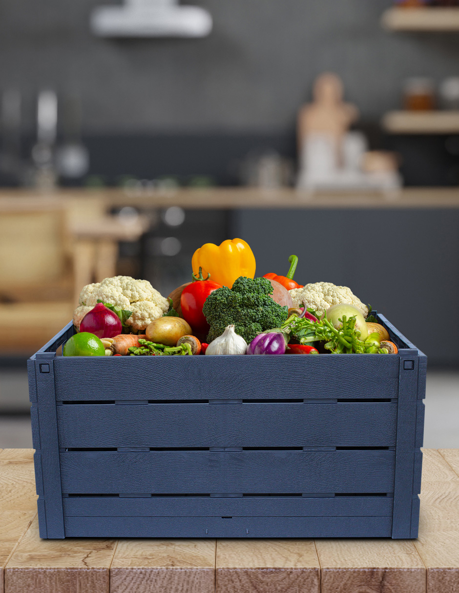 Caja Plegable Efecto Madera Fácil De Armar. Strata, Azul