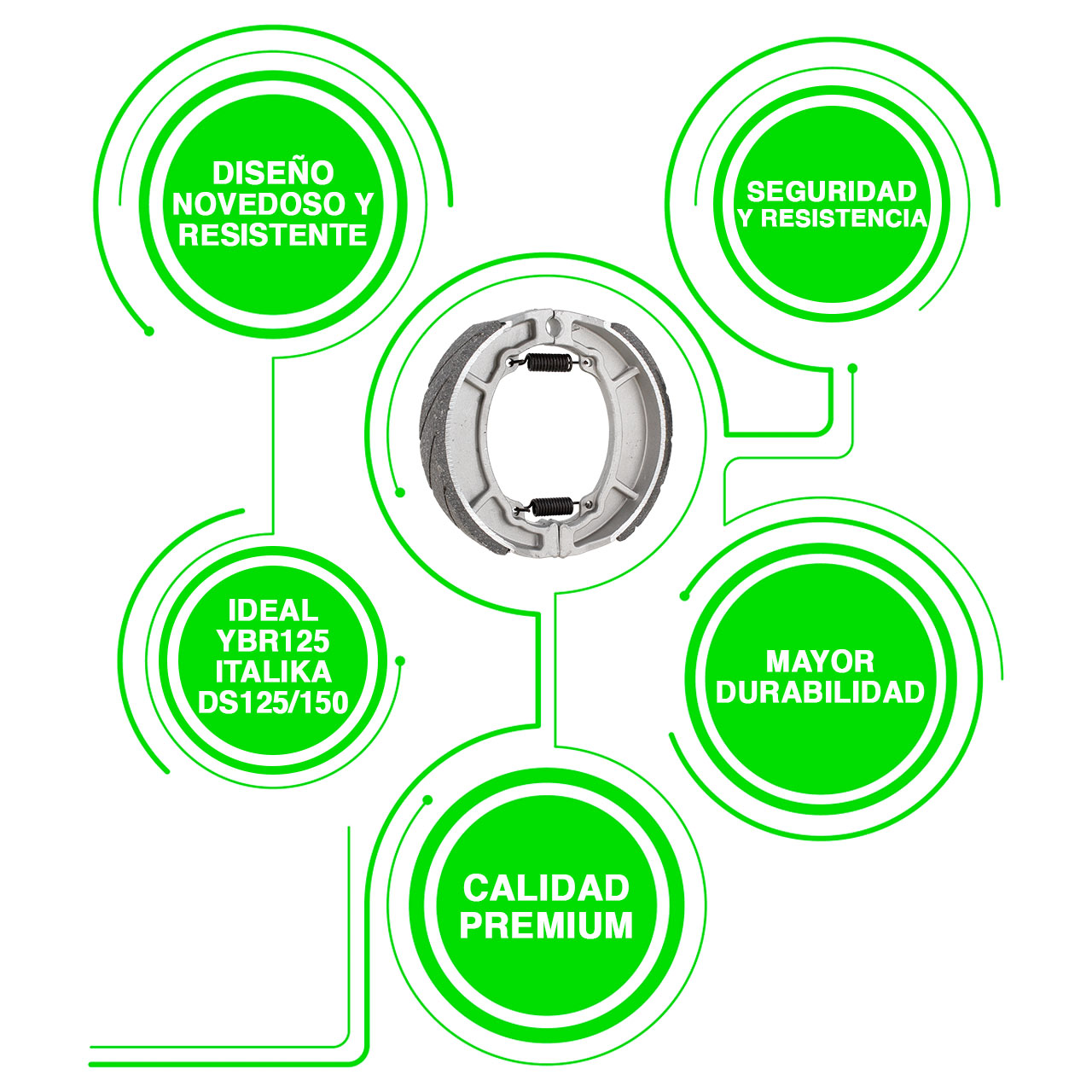 10 Balatas Freno Tambor Para Moto Ybr125 Italika Ds125/150