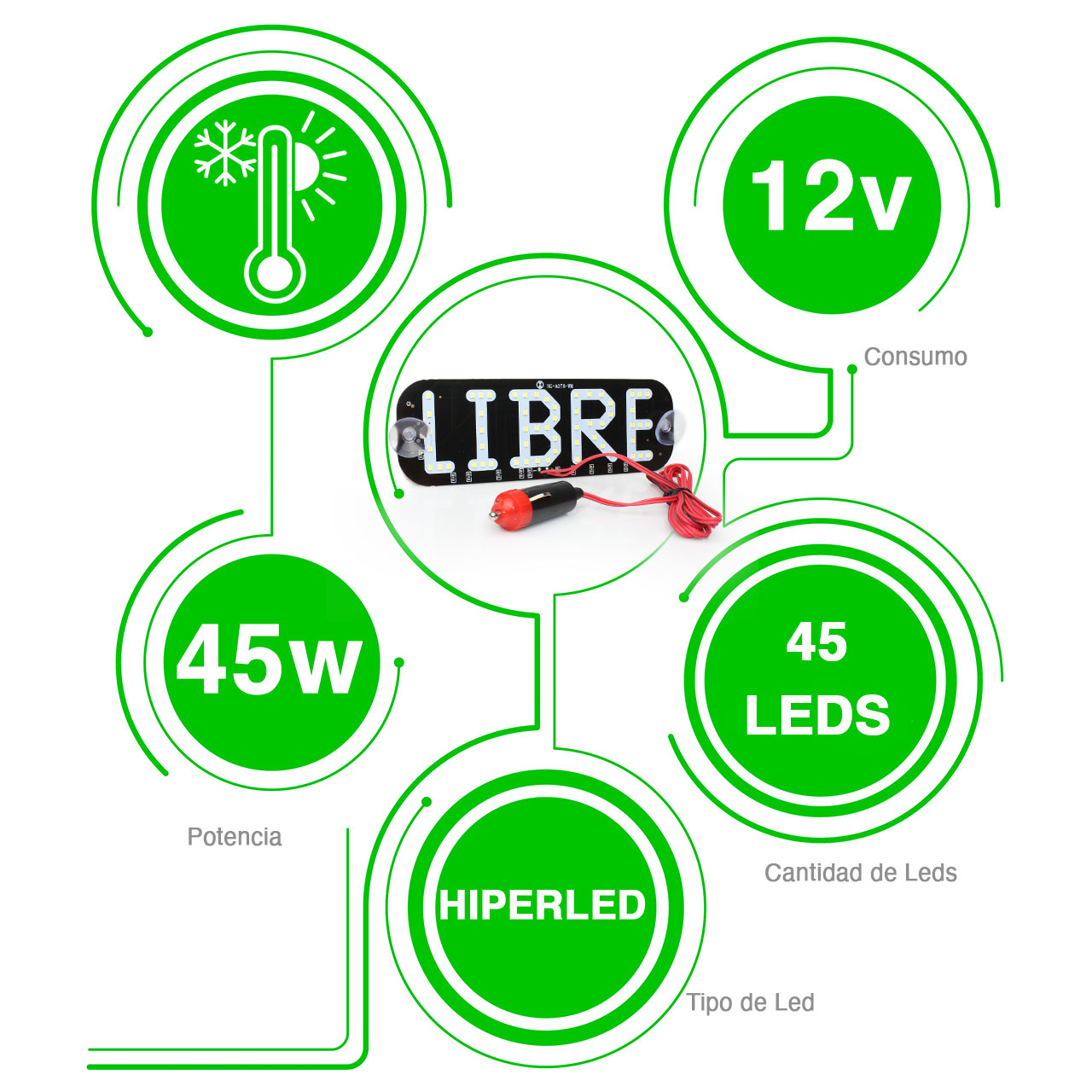 Letrero Taxi Libre Led Con Ventosas Parabrisas Medallon