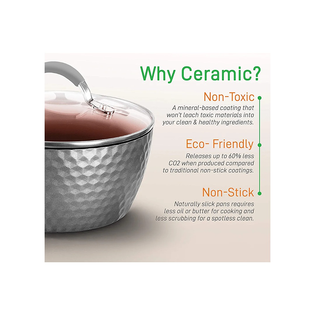 nutrichef Batería Excilon, utensilios de cocina para el hogar, juego de ollas con cacerolas, sartenes, ollas, tapas, sin PTFE/PFOA/PFOS, 11 piezas,