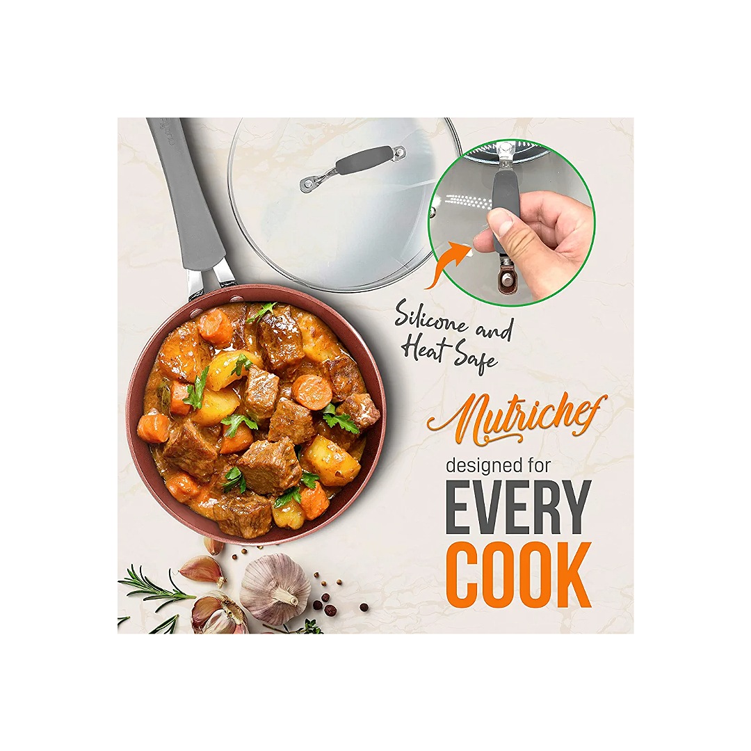 nutrichef Batería Excilon, utensilios de cocina para el hogar, juego de ollas con cacerolas, sartenes, ollas, tapas, sin PTFE/PFOA/PFOS, 11 piezas,