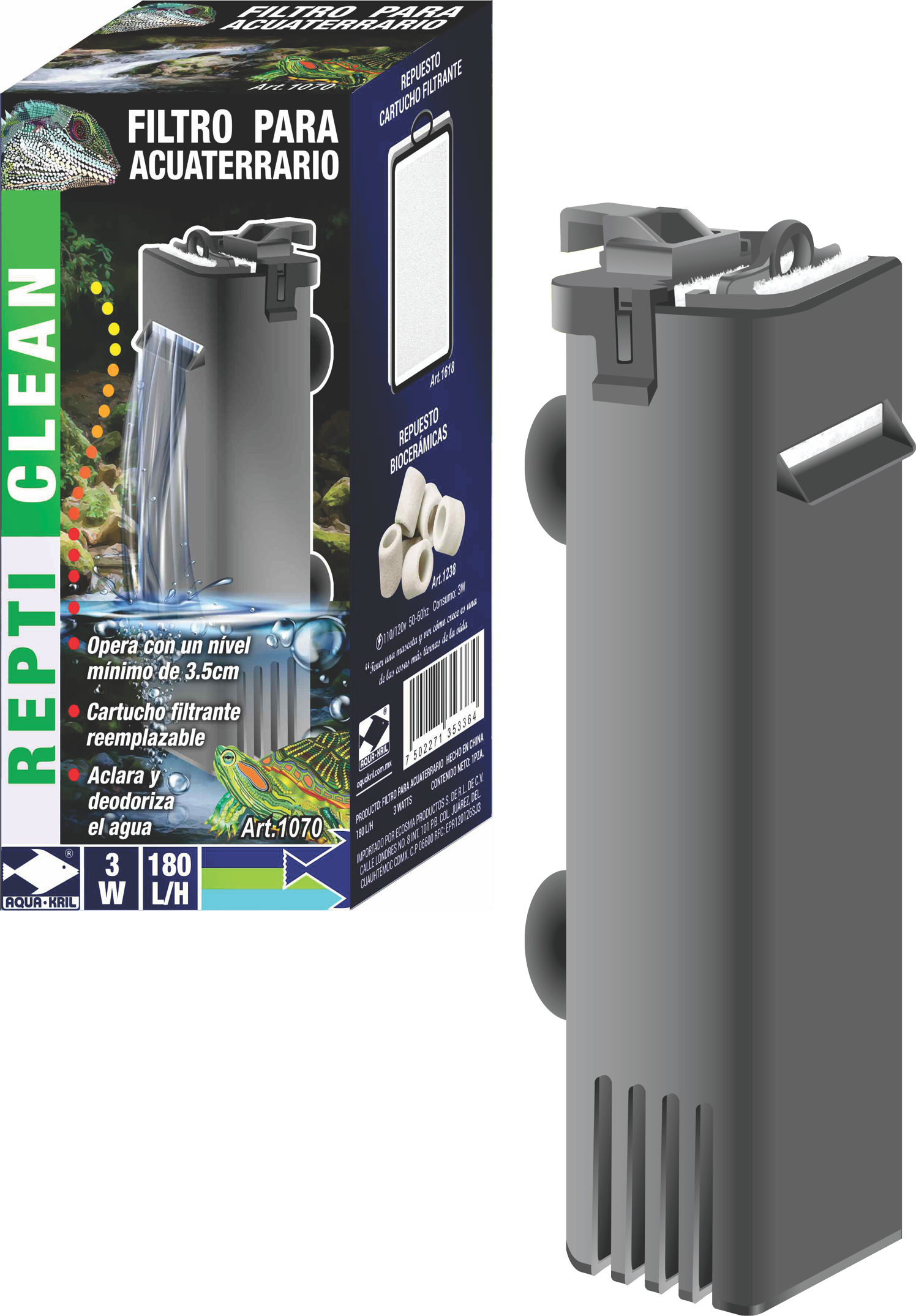 Filtro Interno Acuaterrario Reptiles Tortuga Peces Acuario