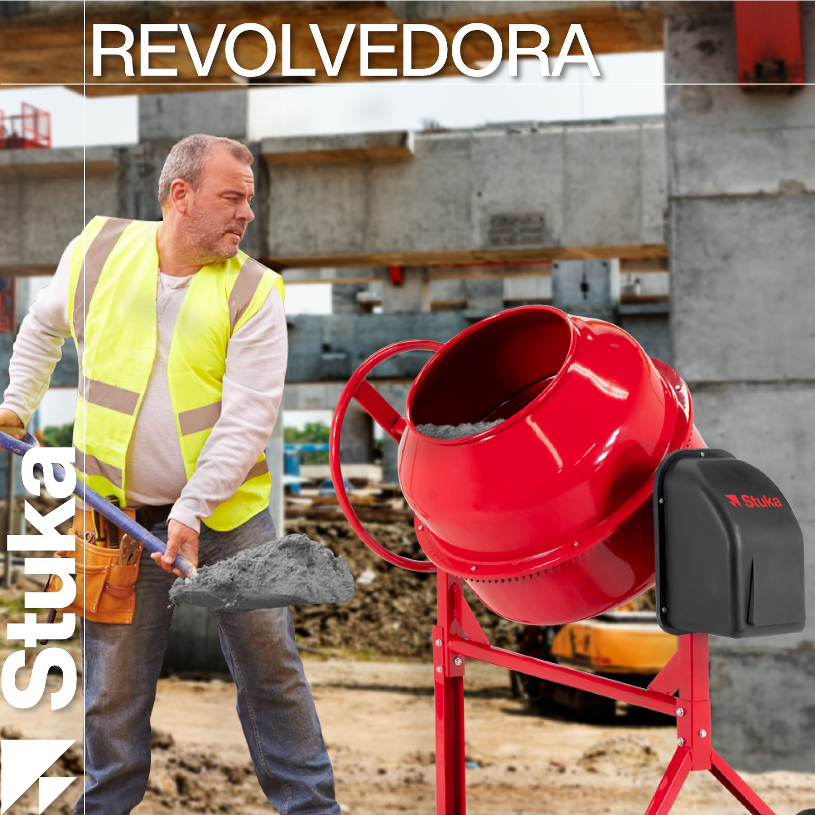 Revolvedora de Cemento Stuka Eléctrica de 160 L Motor de 1 HP Volante 110V Ruedas de Traslado Mezcladora de Cemento