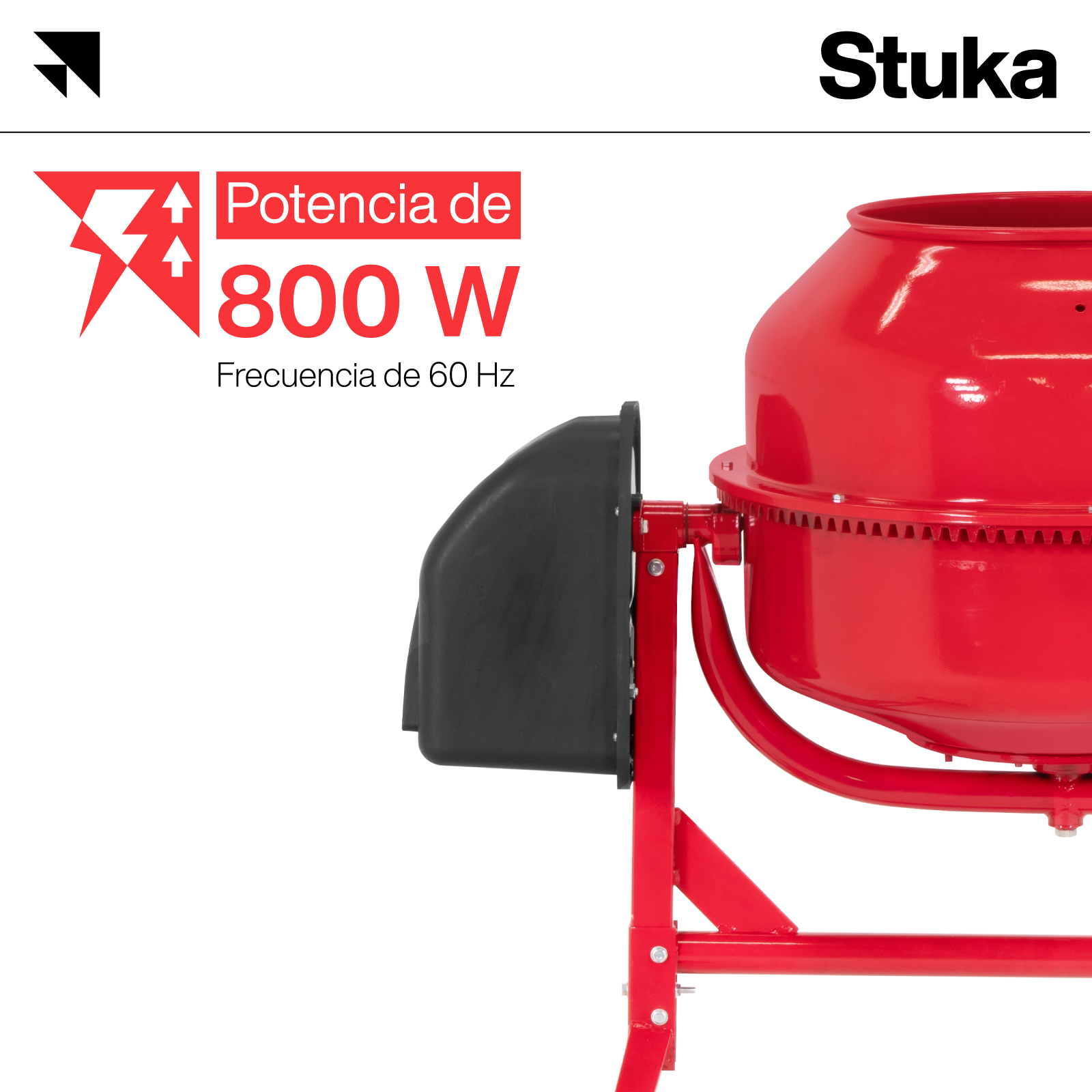 Revolvedora de Cemento Stuka Eléctrica de 160 L Motor de 1 HP Volante 110V Ruedas de Traslado Mezcladora de Cemento