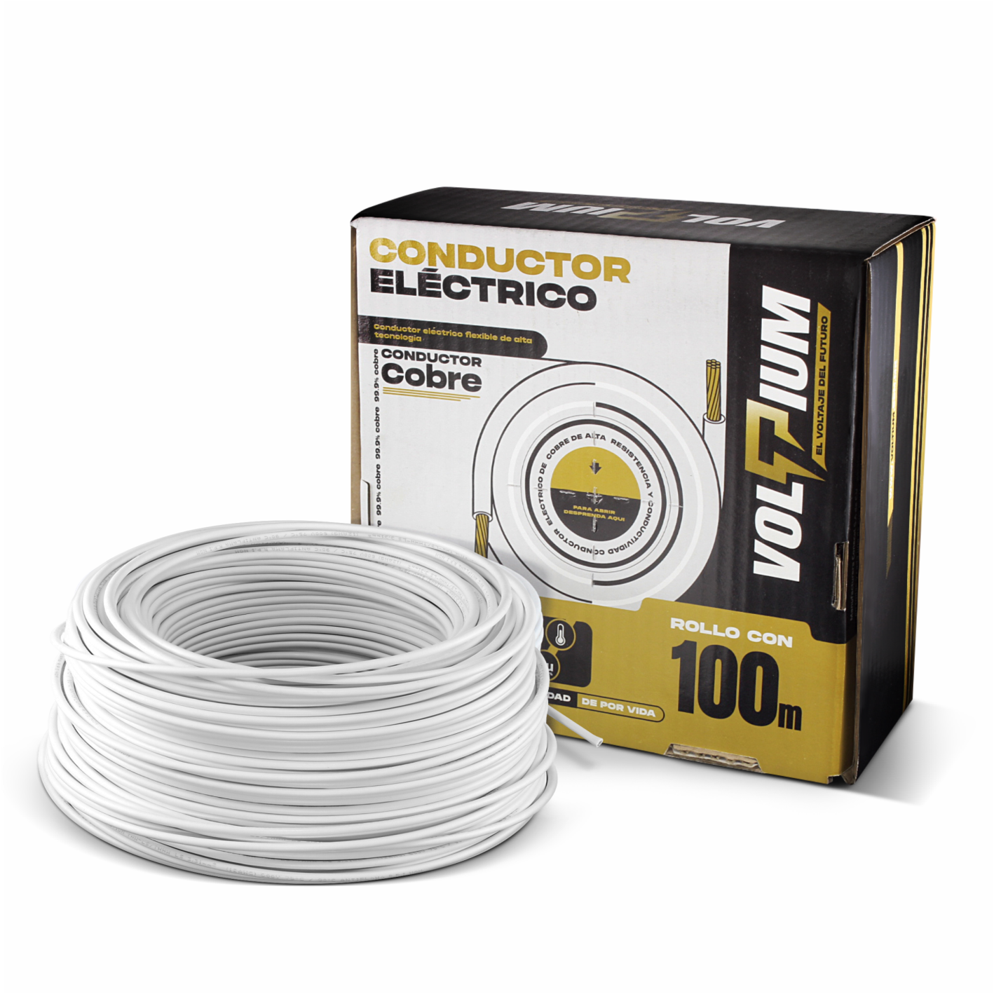Cable Calibre 10 De Cobre Blanco Thw-ls / Thhw-ls 100 M Voltium