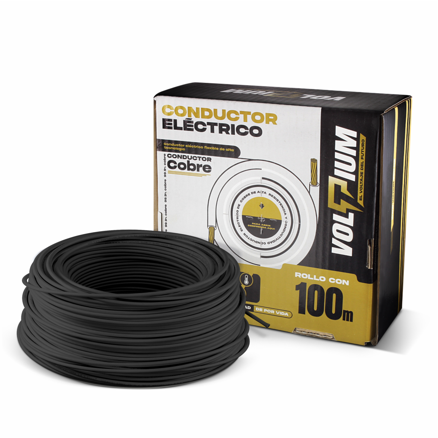 Cable Calibre 10 De Cobre Negro Thw-ls / Thhw-ls 100 M Voltium
