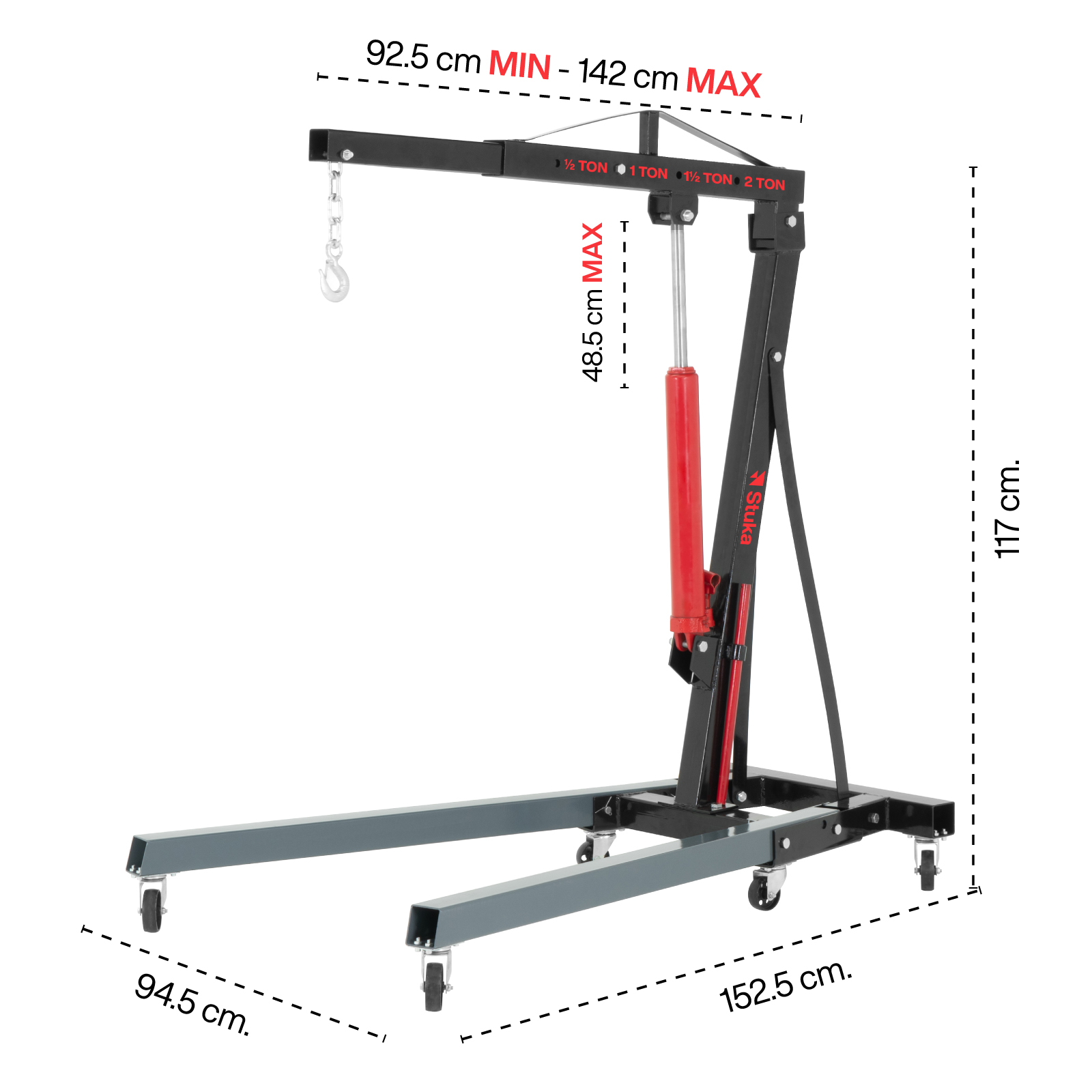  Pluma Hidráulica Stuka 2 Toneladas Plegable para Automotriz