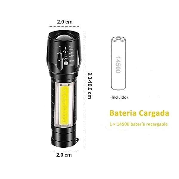 Lampara Tactica mini Recargable con USB led lateral