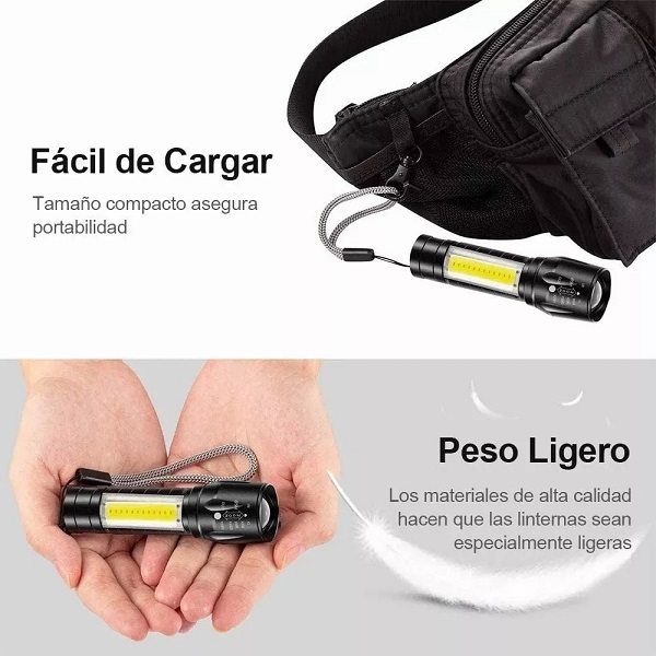 Lampara Tactica mini Recargable con USB led lateral