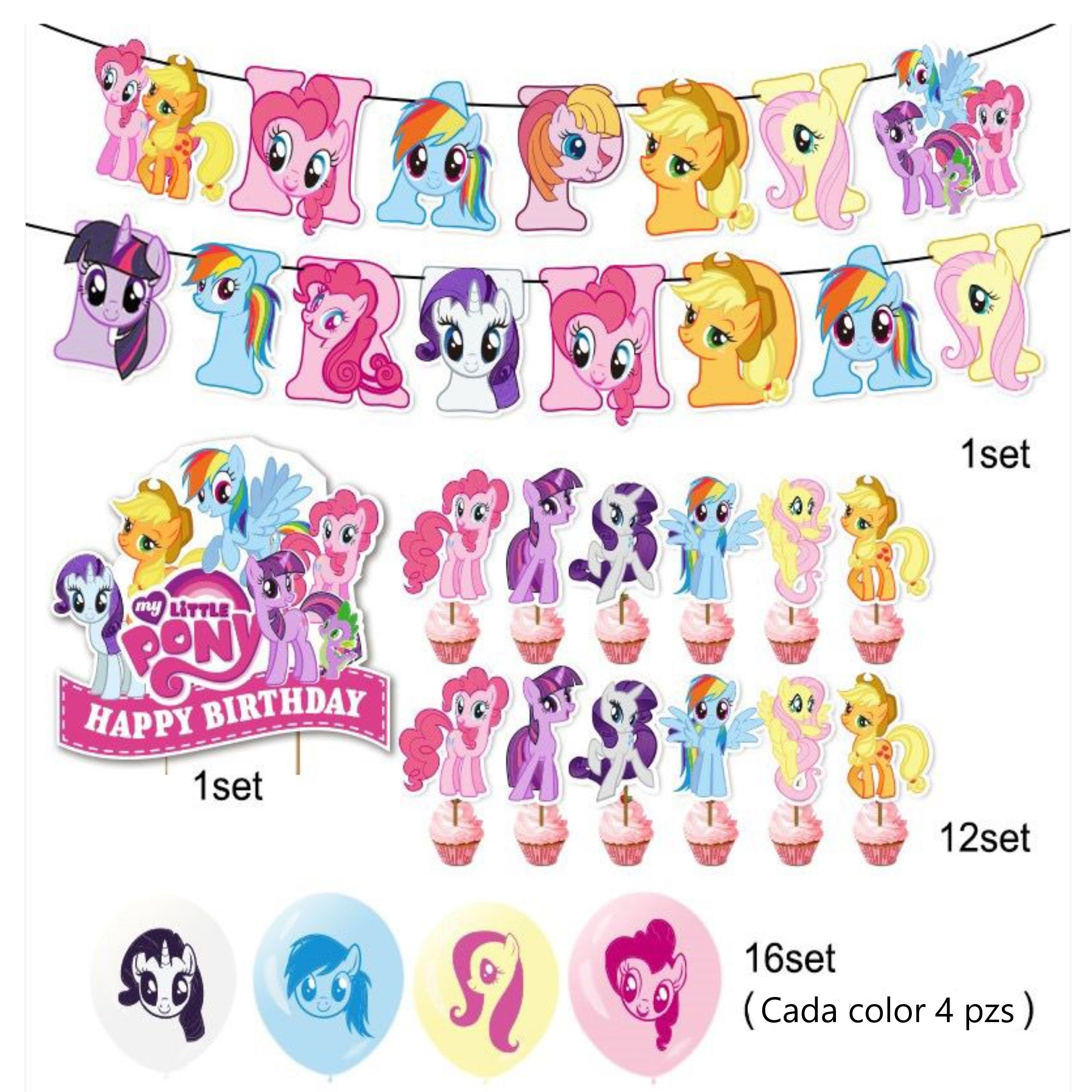 Globos De Cumpleaños Decoración Kit Fiesta Mi pequeño Pony