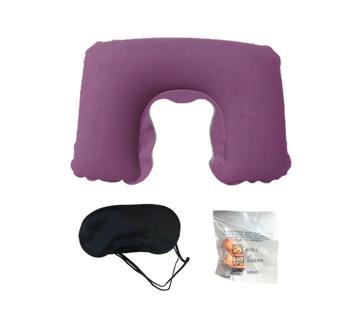 Kit Viaje Almohada Cojin Inflable Para Cuello Antifaz Tapon