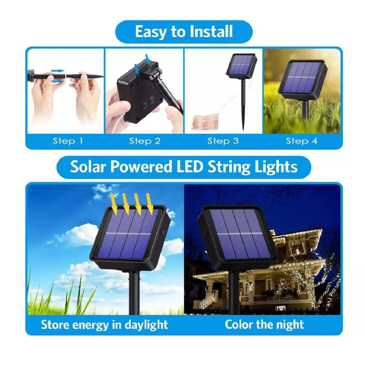 20m Tira Led 8 Modos De Luces Solares Para Jardín Exterior