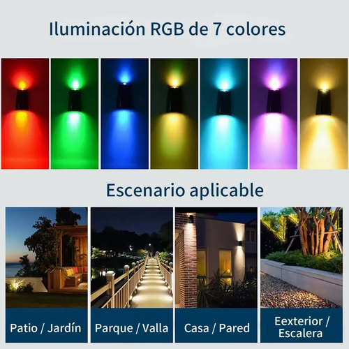 Lámpara Solar De Pared De Luz Rgb Con Sensor Para Exteriores