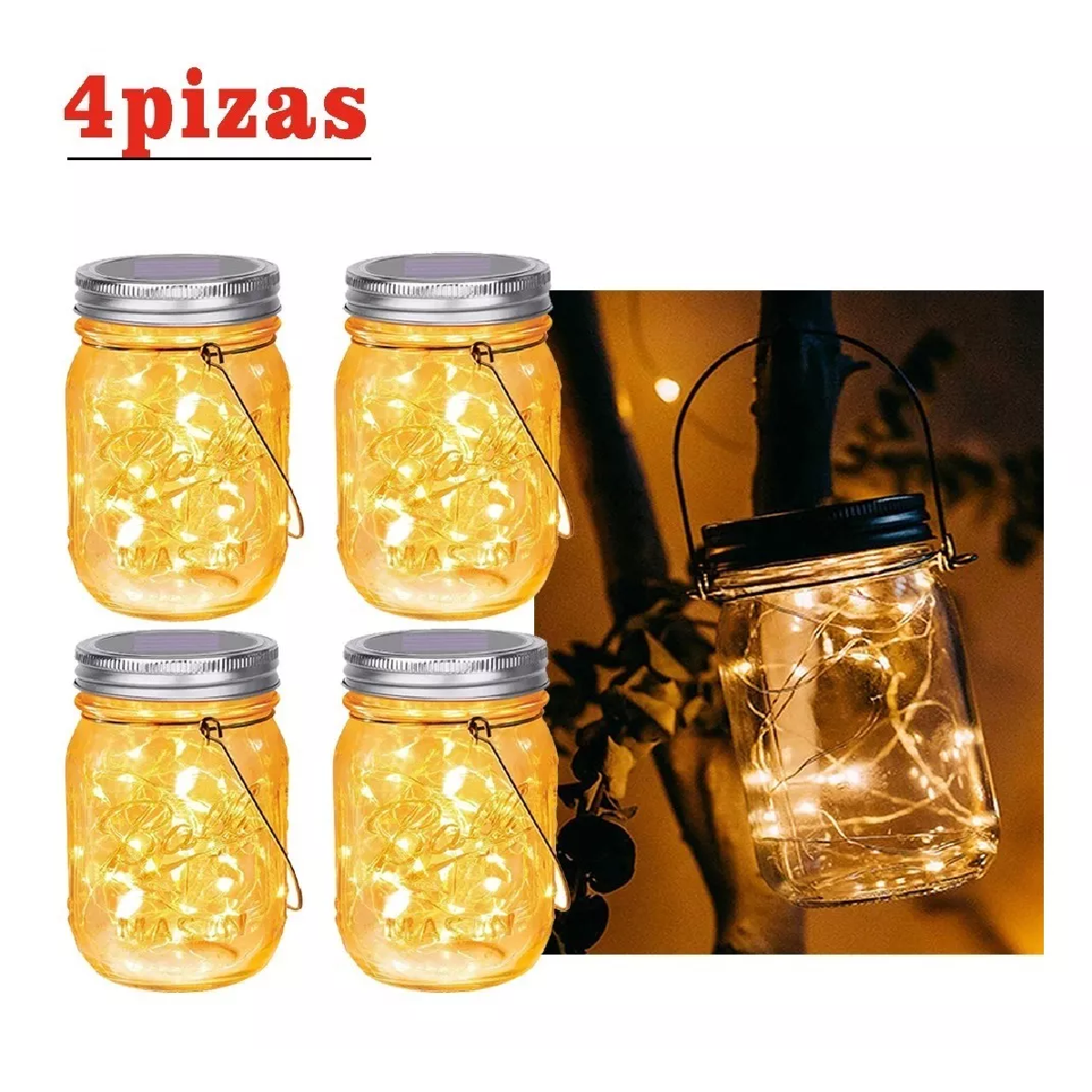 Luz Solar Para Tarro De Albañil Led Decoración De Jardín Al