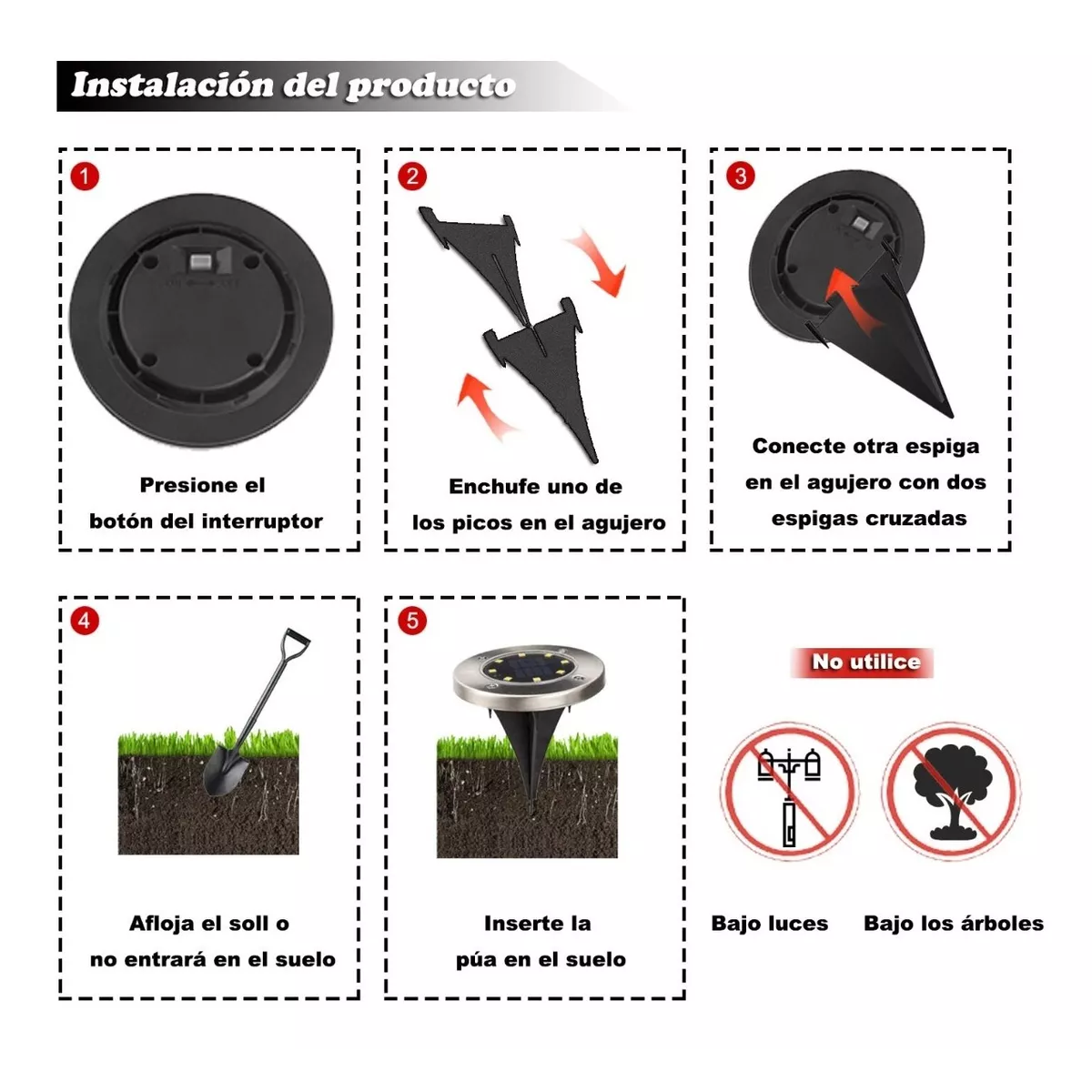 Conjunto 8 Lámparas 8led Luces Solares Suelo Jardín Césped