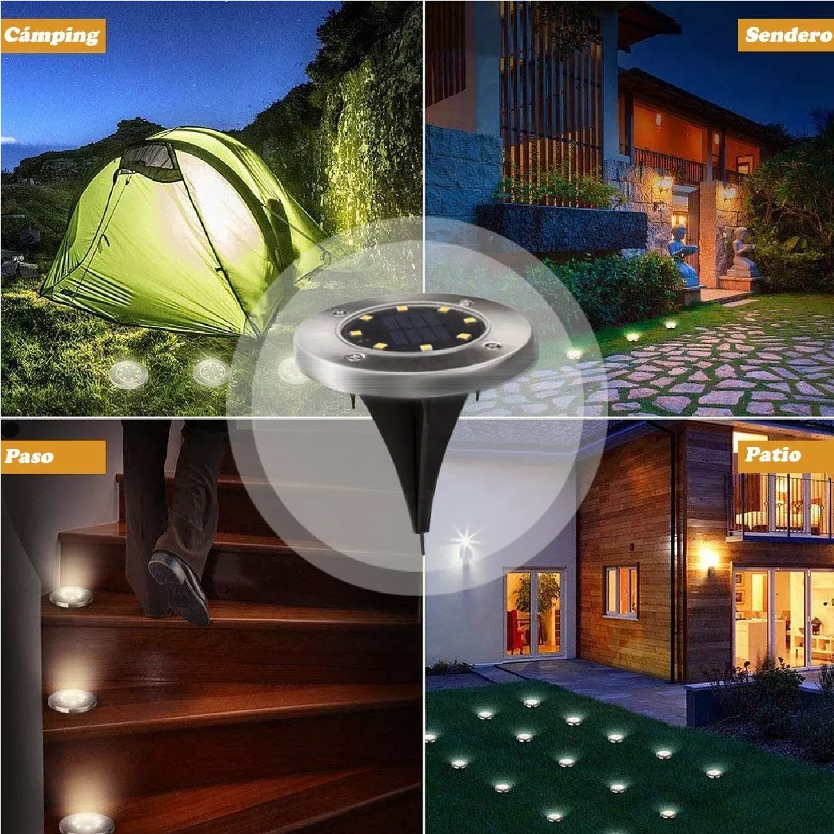 Conjunto 8 Lámparas 8led Luces Solares Suelo Jardín Césped
