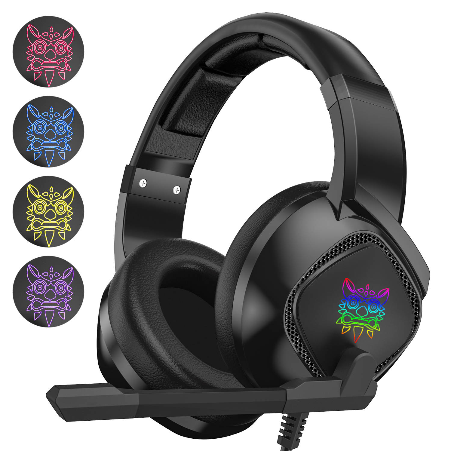 Audífonos Gamer Onikuma K19 Negro Con Luz Rgb Led