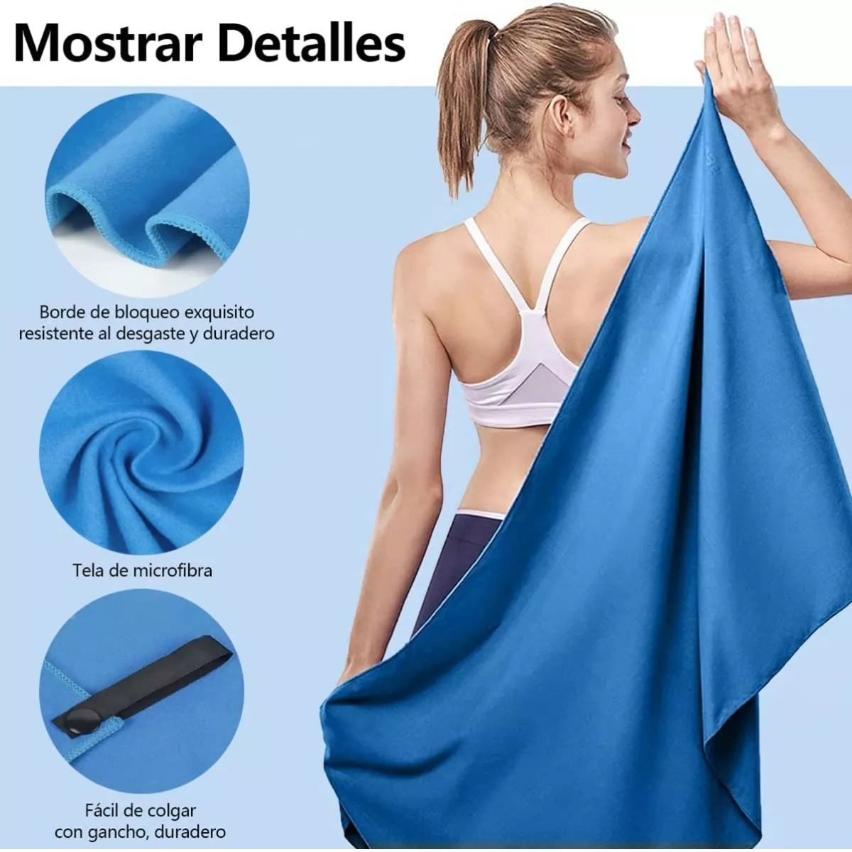 Toalla Baño Viaje De Microfibra De Secado Rápido 2 Paquetes Azul