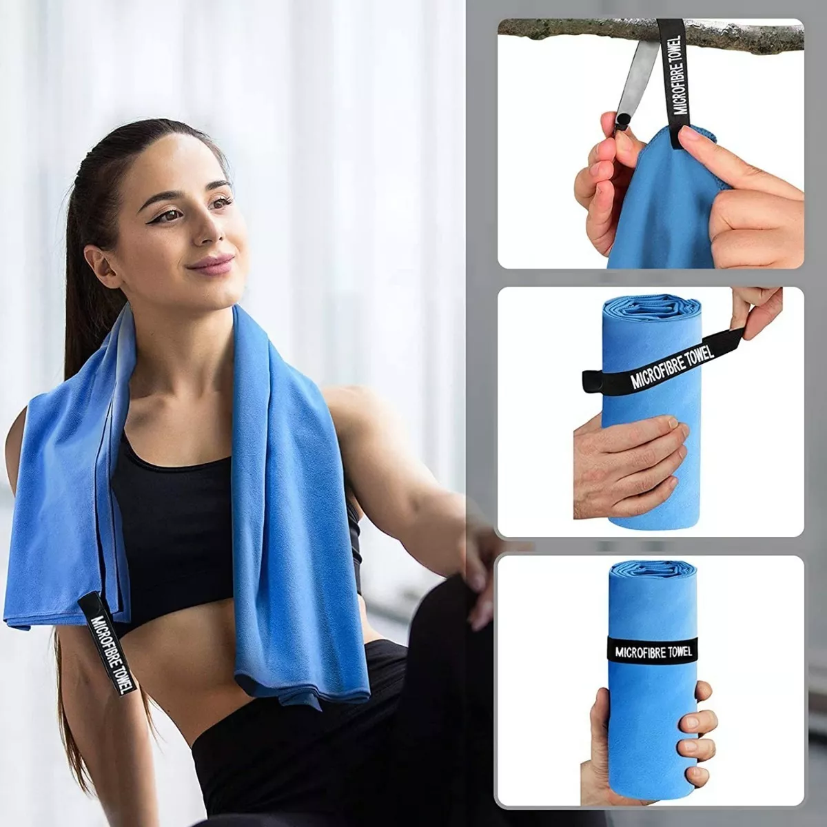 Toalla Baño Viaje De Microfibra De Secado Rápido 2 Paquetes Azul