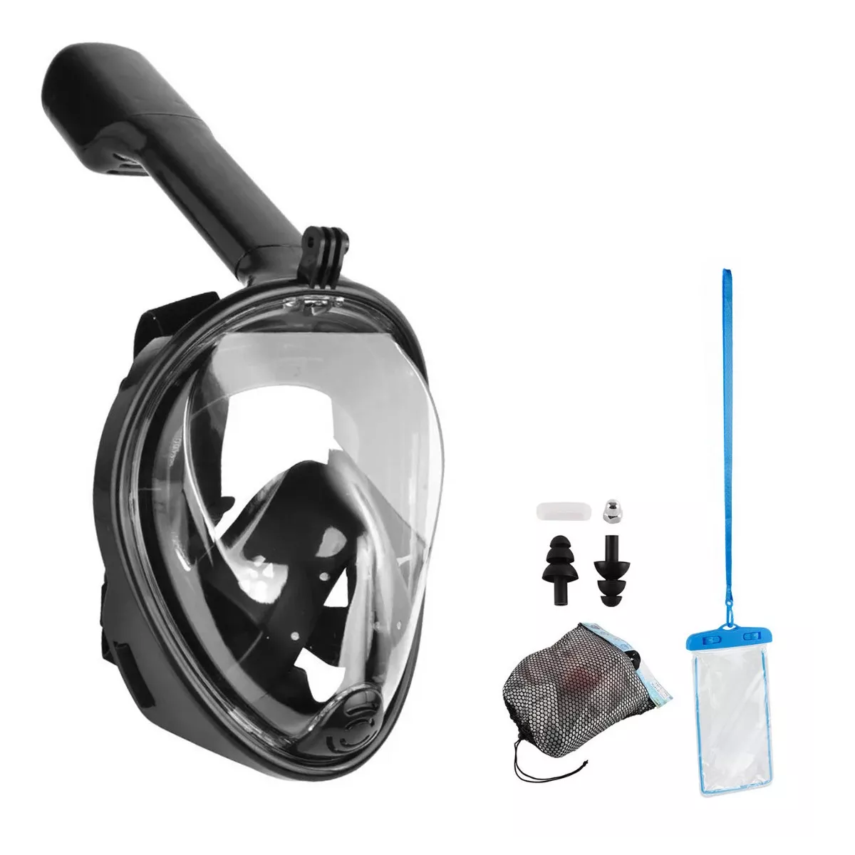 Máscara De Snorkel Buceo Gafas 180 Con Adaptador Negro S/M