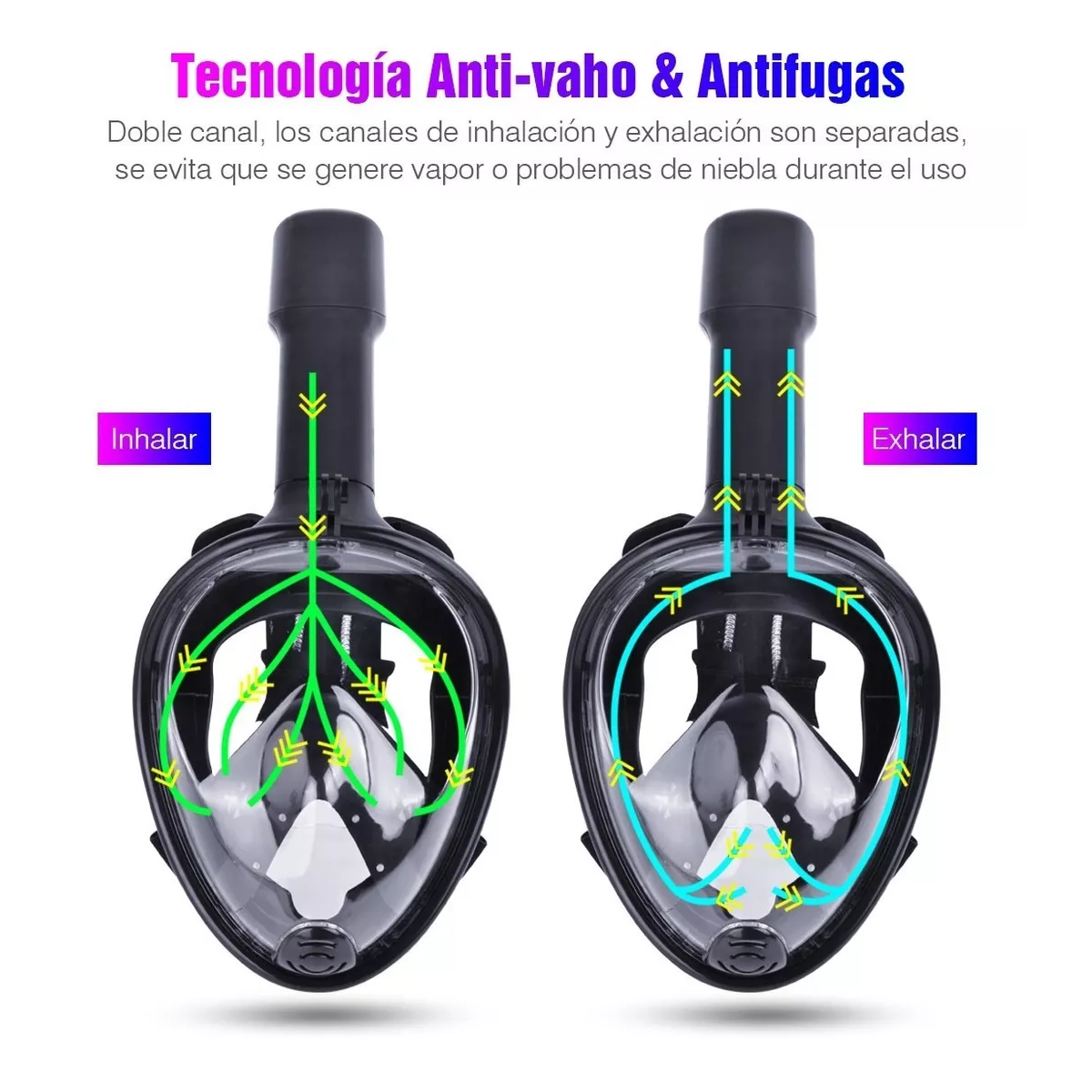 Máscara De Snorkel Buceo Gafas 180 Con Adaptador Negro S/M