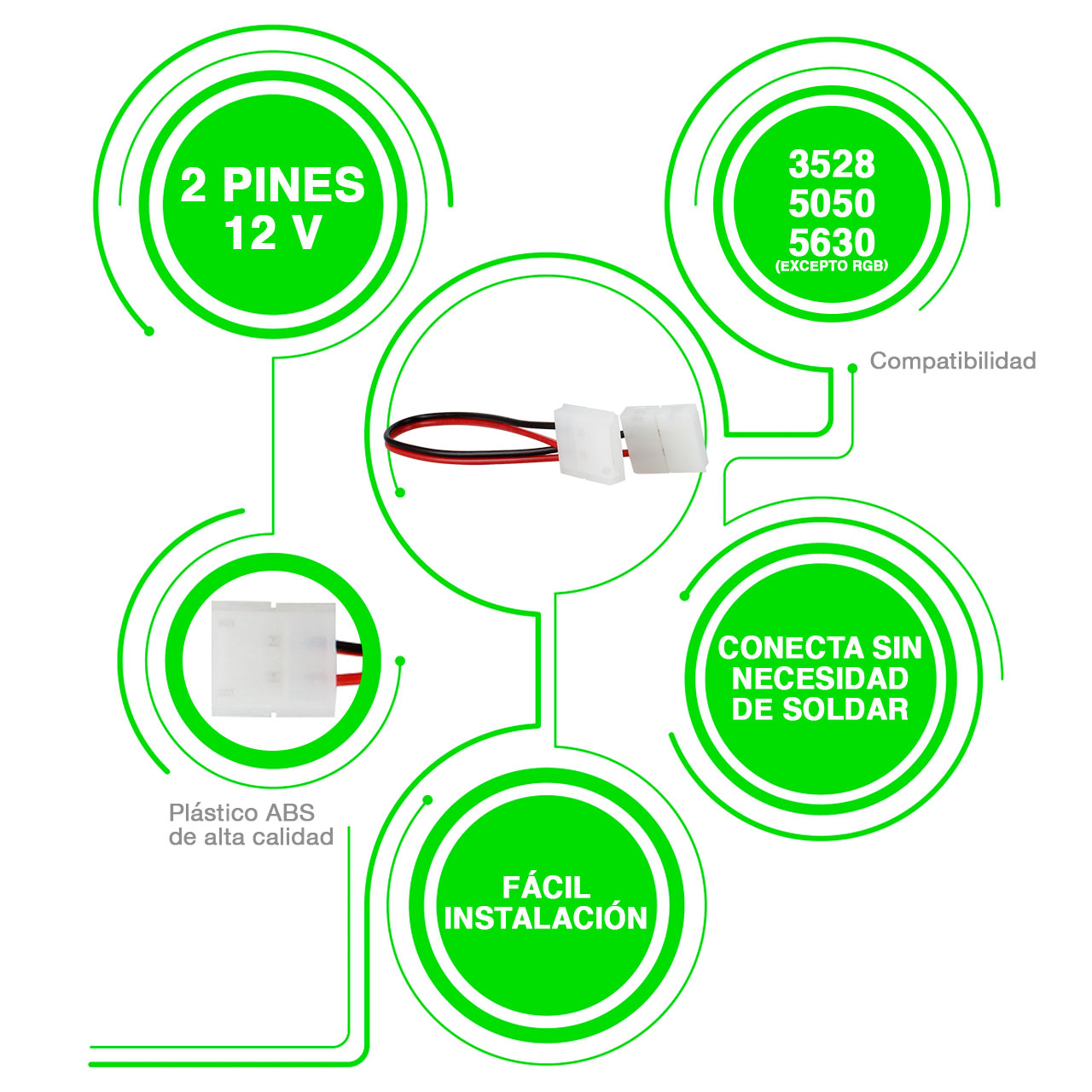 50 Conectores Para Tira Led Smd 5050 3528 2 Pines 12v