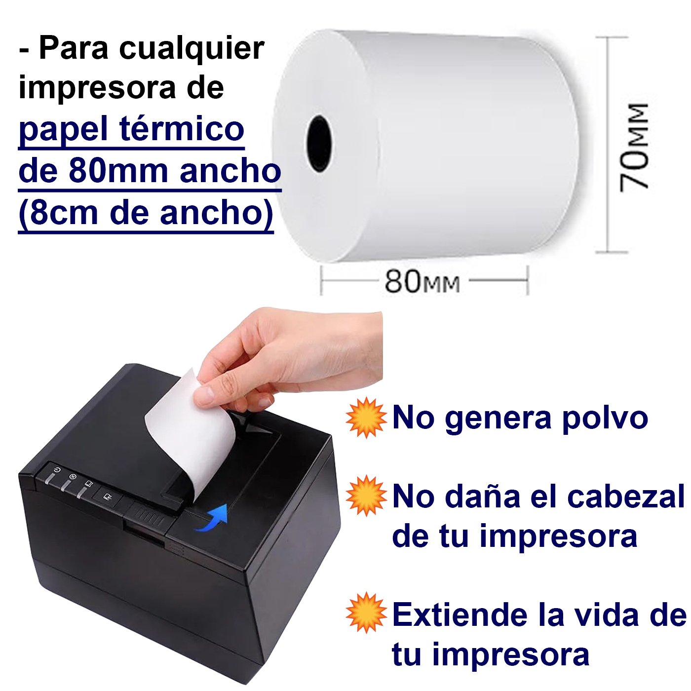 30 Rollos Papel Térmico 80x70 mm para impresoras mini printer 80mm