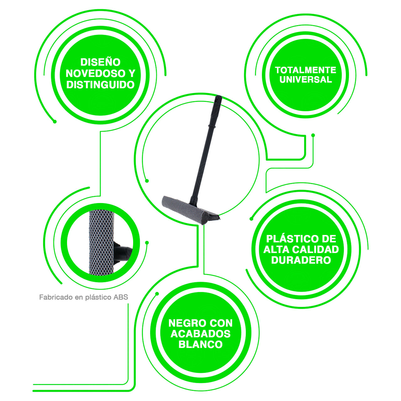 Jalador Limpia Vidrios Parabrisas Con Esponja Y Mango