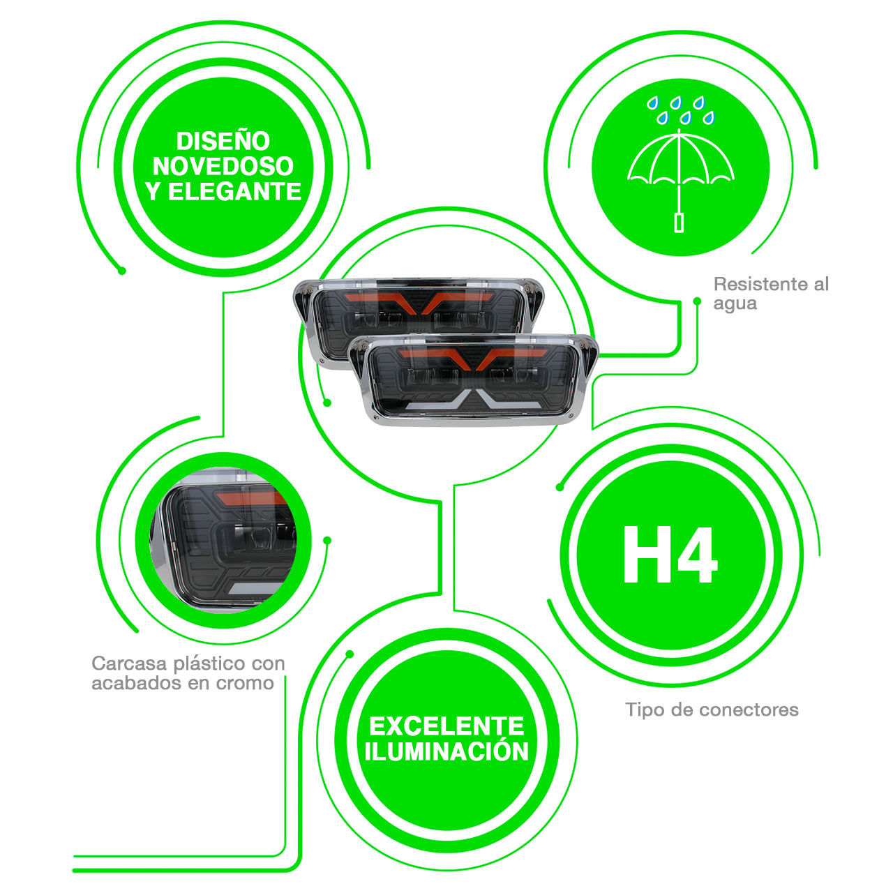 Par Faros Unidad Principal Kenworth Pestaña T600/T800/W900