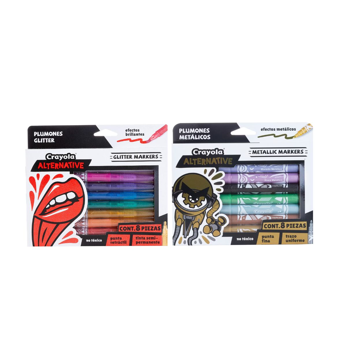 Pack edición Especial Crayola 8 marcadores Glitter y 8 Marcadadores Metálicos