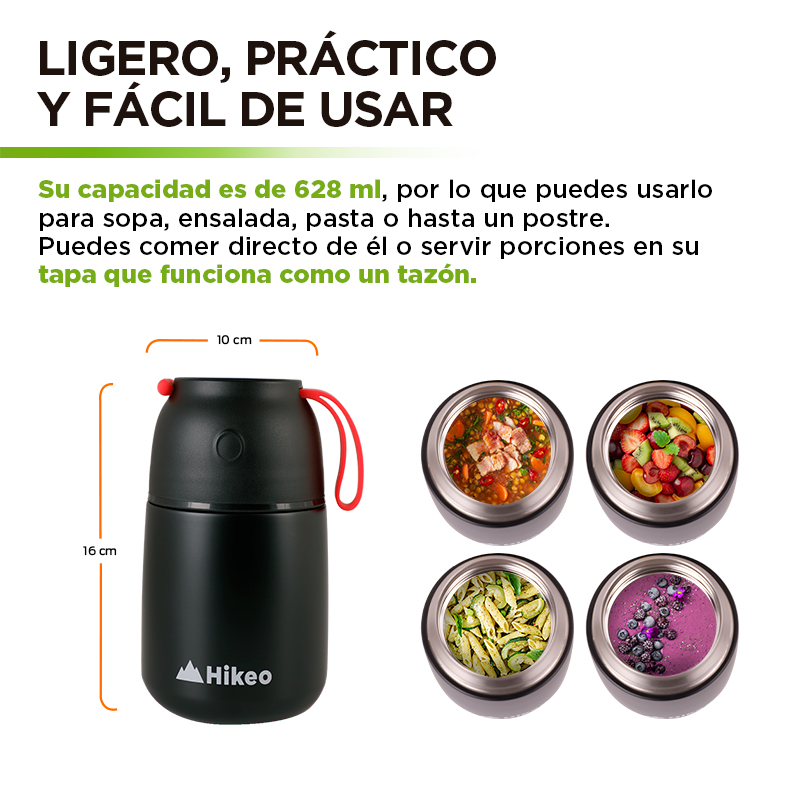 Termo de Acero Inoxidable para Comida y Sopa 628 ml Hikeo