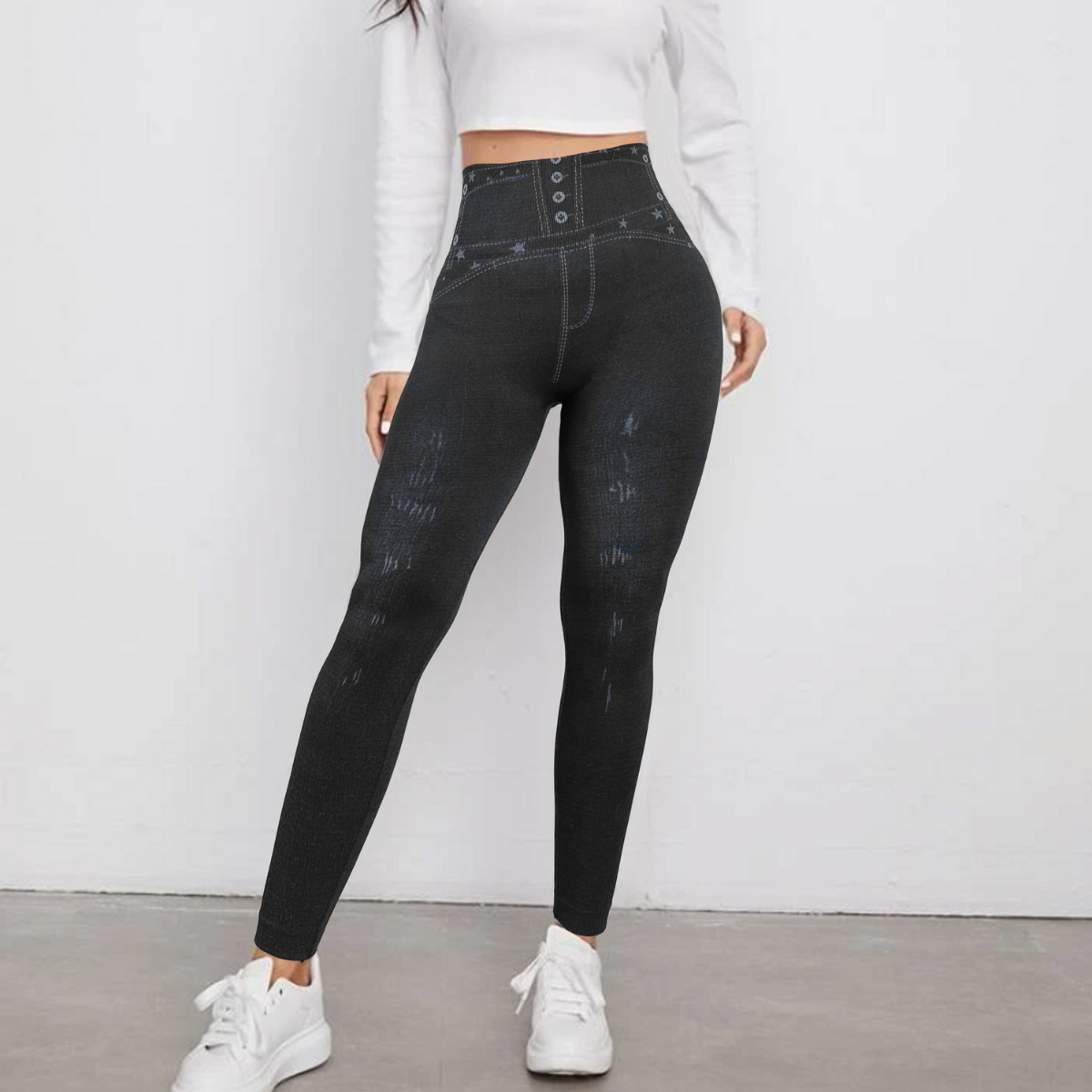 Set 2 Leggins Mujer Mezclilla Faja Alta Mallas Gruesa Mayon 