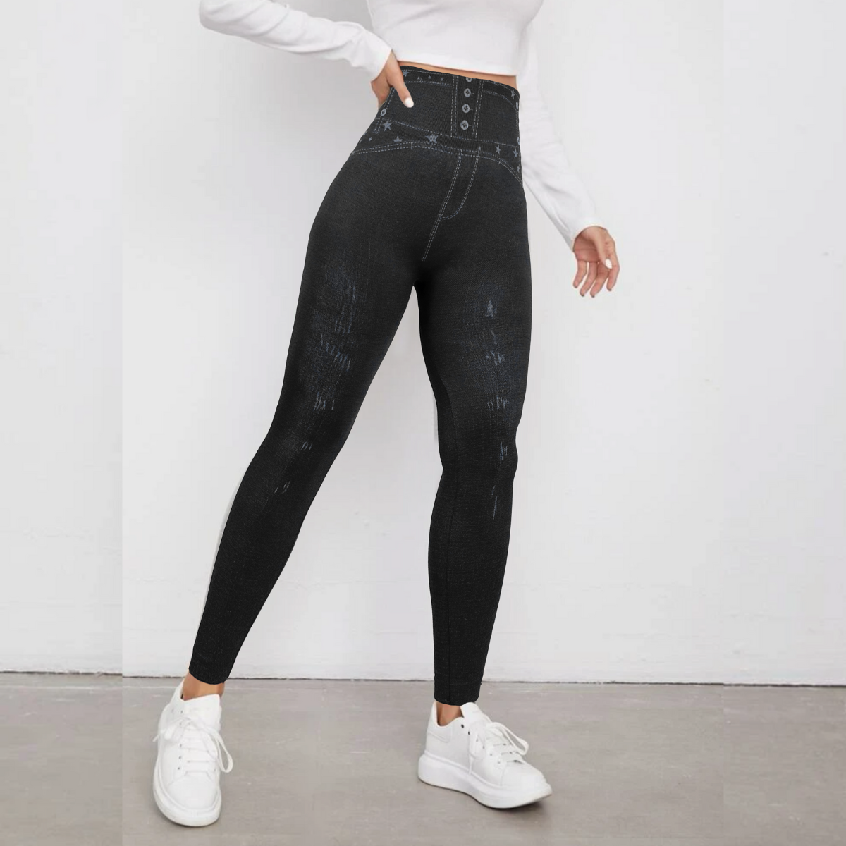 Set 2 Leggins Mujer Mezclilla Faja Alta Mallas Gruesa Mayon 