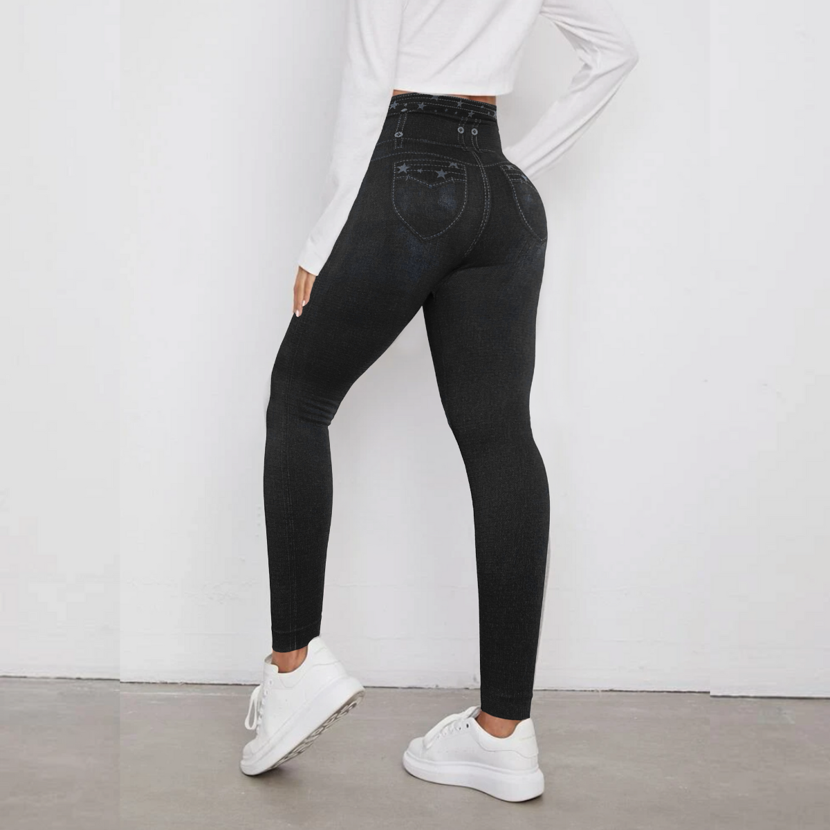 Set 2 Leggins Mujer Mezclilla Faja Alta Mallas Gruesa Mayon 