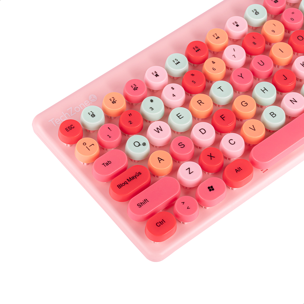 Teclado Y Mouse Inalámbrico Diseño Retro Teclas Removibles Rosa