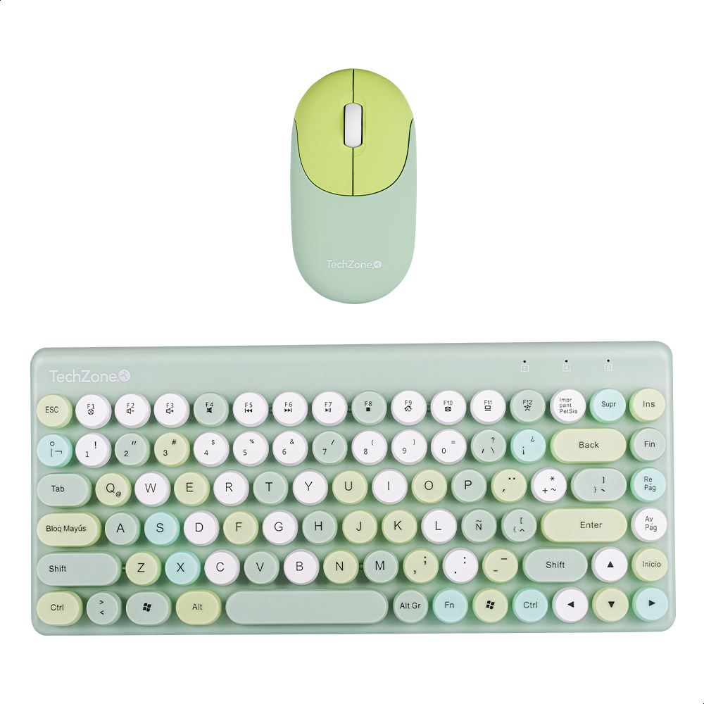 Teclado Y Mouse Inalámbrico Diseño Retro Teclas Removibles Verde