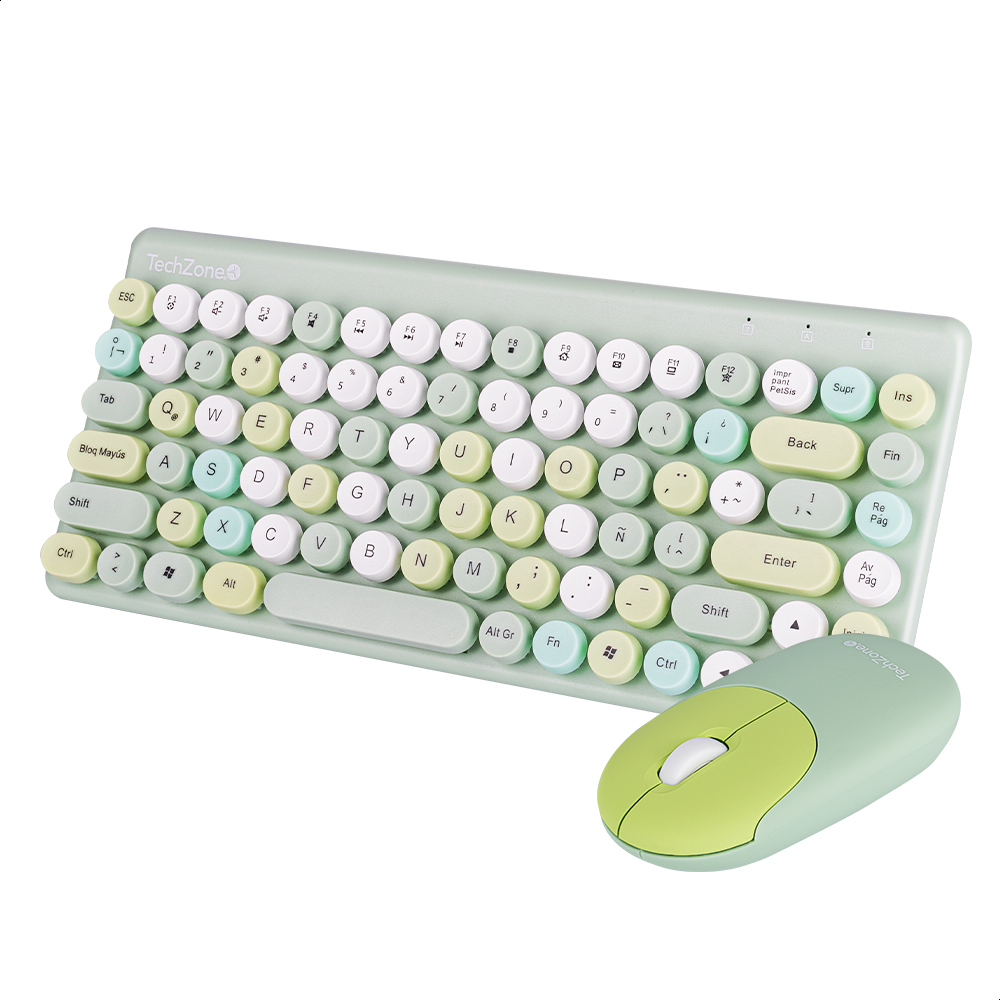Teclado Y Mouse Inalámbrico Diseño Retro Teclas Removibles Verde