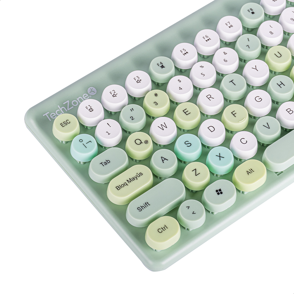 Teclado Y Mouse Inalámbrico Diseño Retro Teclas Removibles Verde