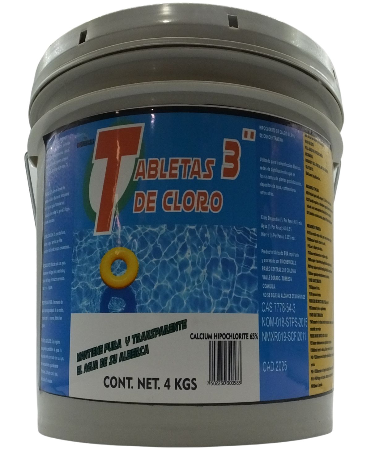 PASTILLAS CLORO PARA ALBERCA 3 PULGADAS HIPOCLORITO DE CALCIO 4 KGS
