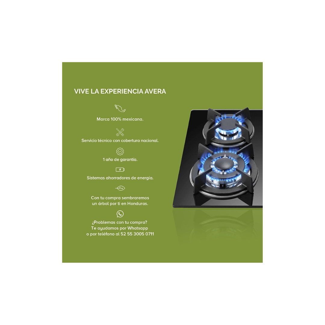 Parrilla de Gas Avera 4 Quemadores Vidrio Templado VT4.