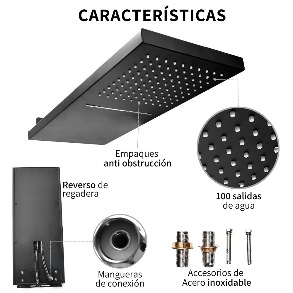 Cabezal De Ducha Regadera Tipo Lluvia Cascada De Acero Mate