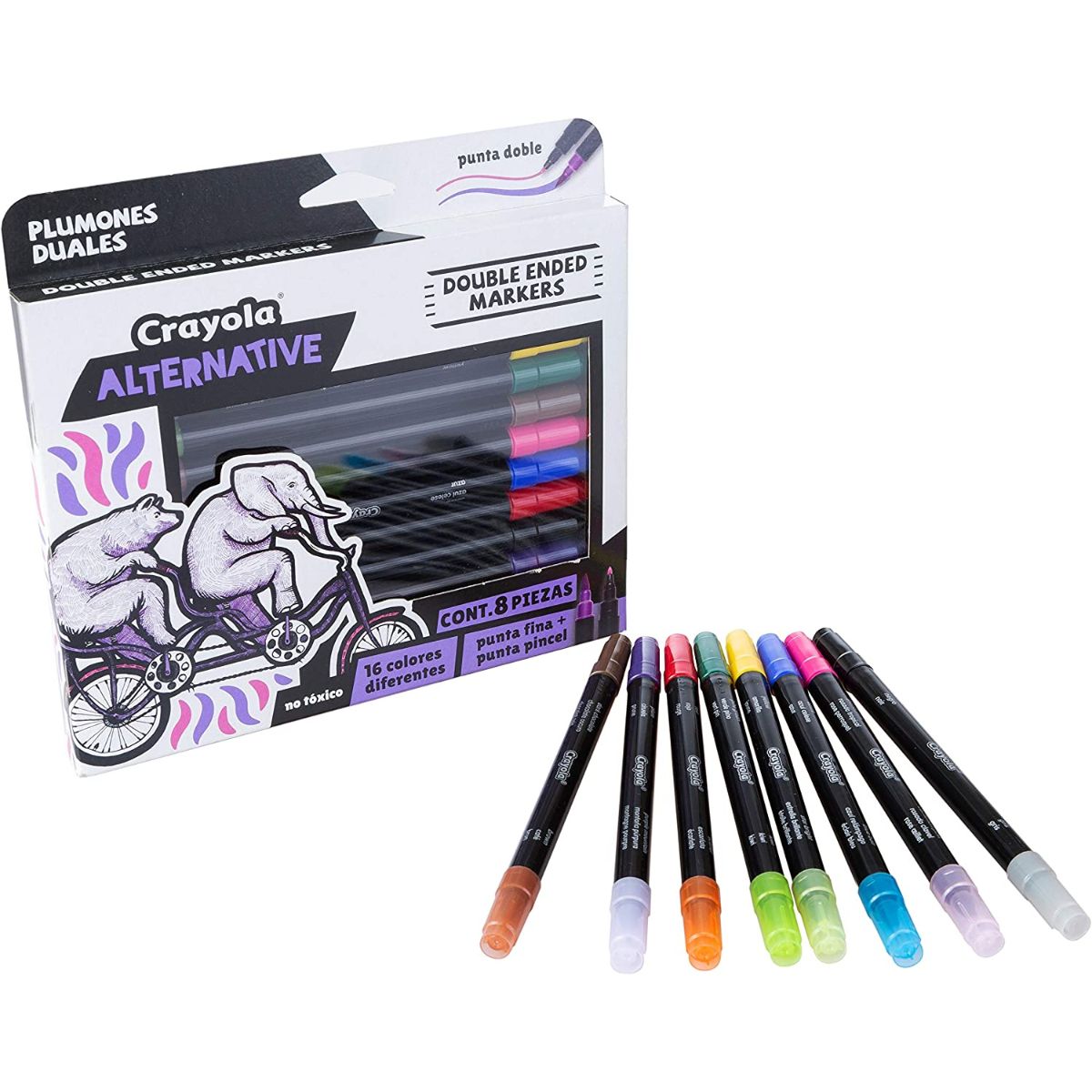 Plumones Alternative Crayola 8 pzas Doble punta16 colores diferentes 
