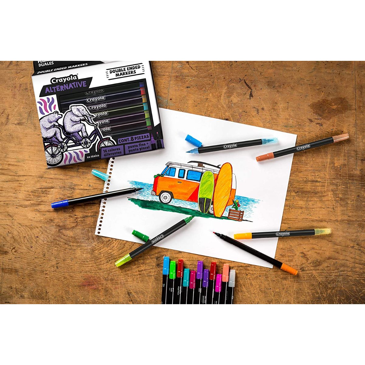 Plumones Alternative Crayola 8 pzas Doble punta16 colores diferentes 