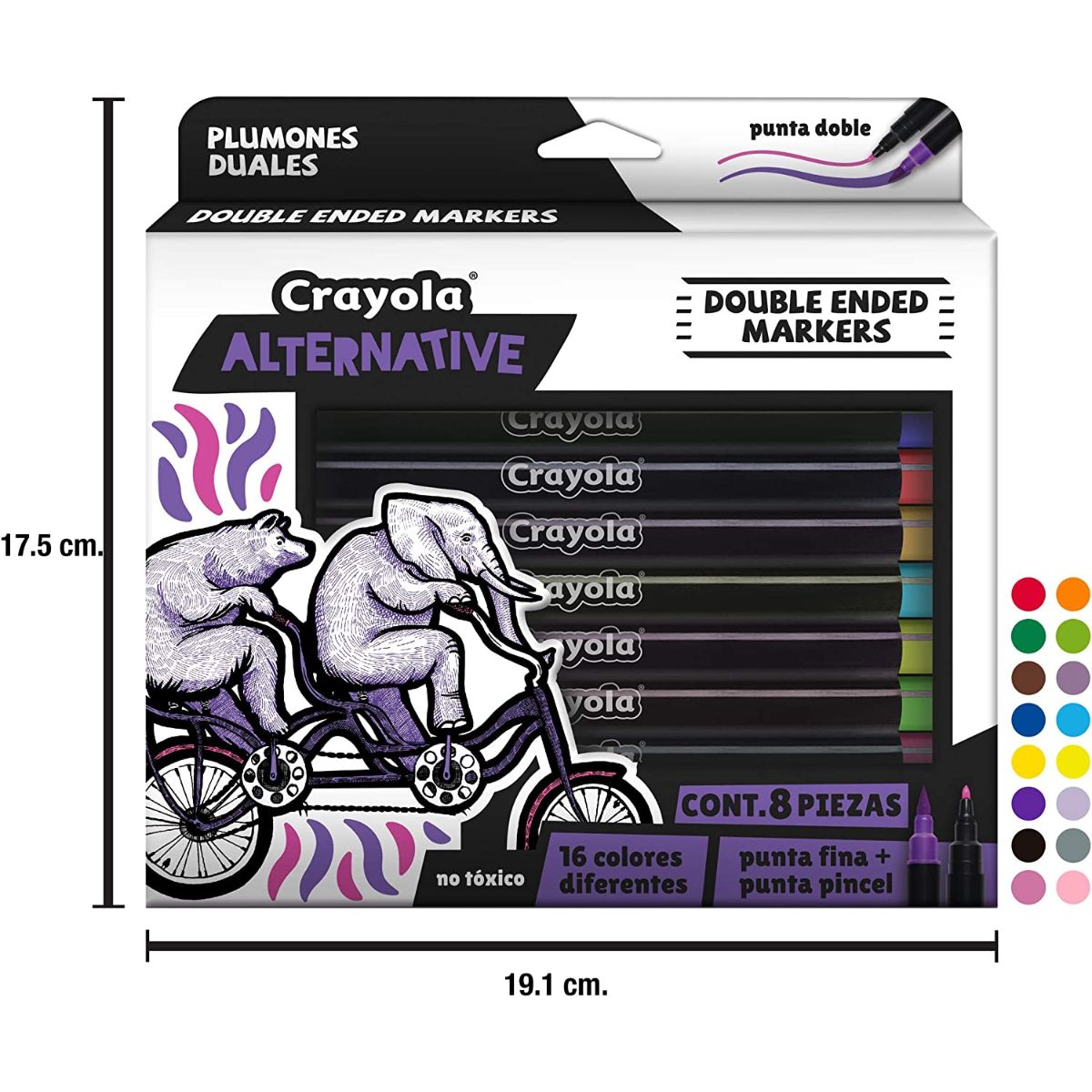 Plumones Alternative Crayola 8 pzas Doble punta16 colores diferentes 
