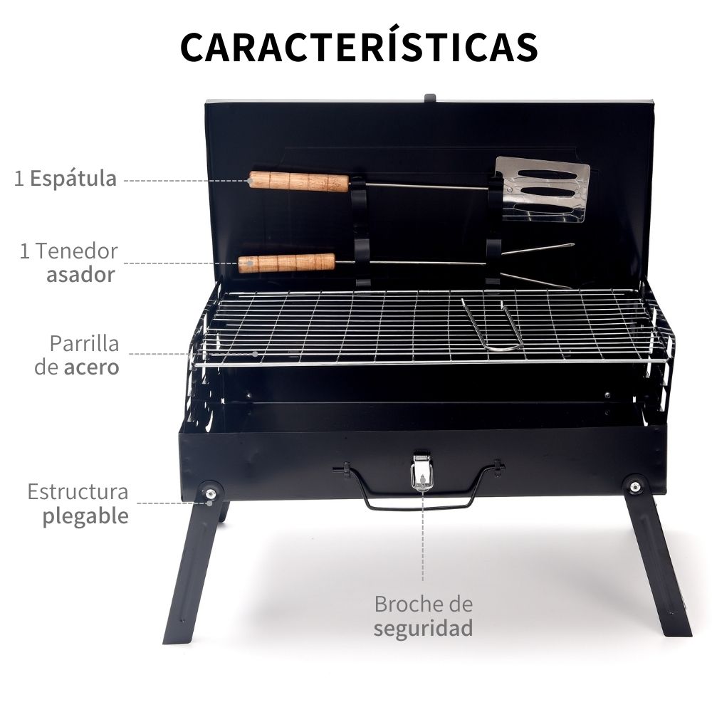 Asador Plegable Parrilla De Carbon Portatil Espatula Tenedor